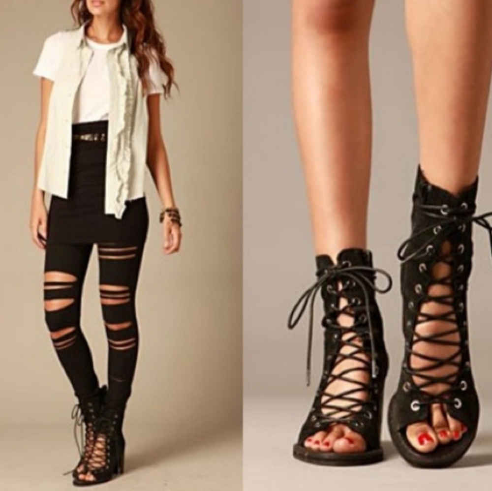 COPY - jeffrey campbell x free people • suede lace up 'cors' style heel